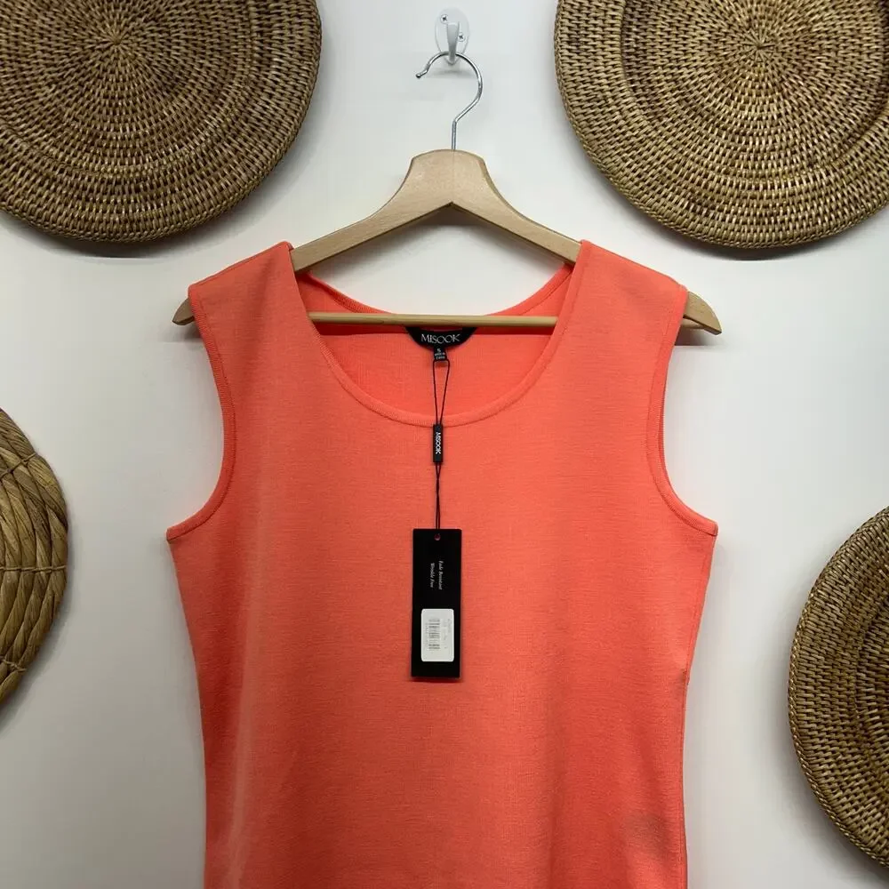 NEW $188 Misook Peach Knit Tank Top Small Minimalist Casual Layering Side Slits - Picture 3 of 7